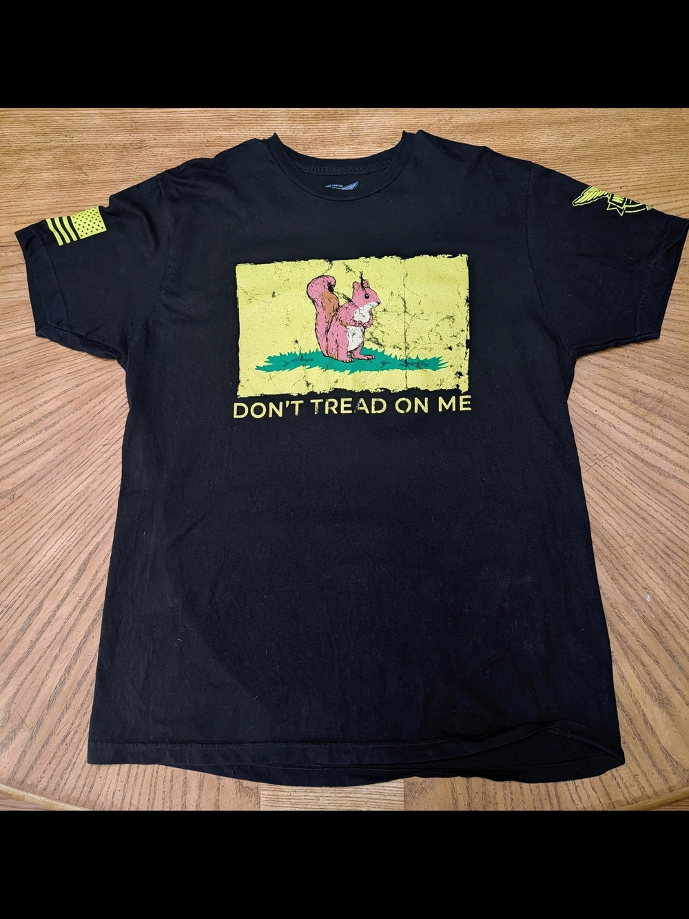 Don't Tread On Me Black Short Sleeve Graphic Tee. Remembrance Of Peanut!